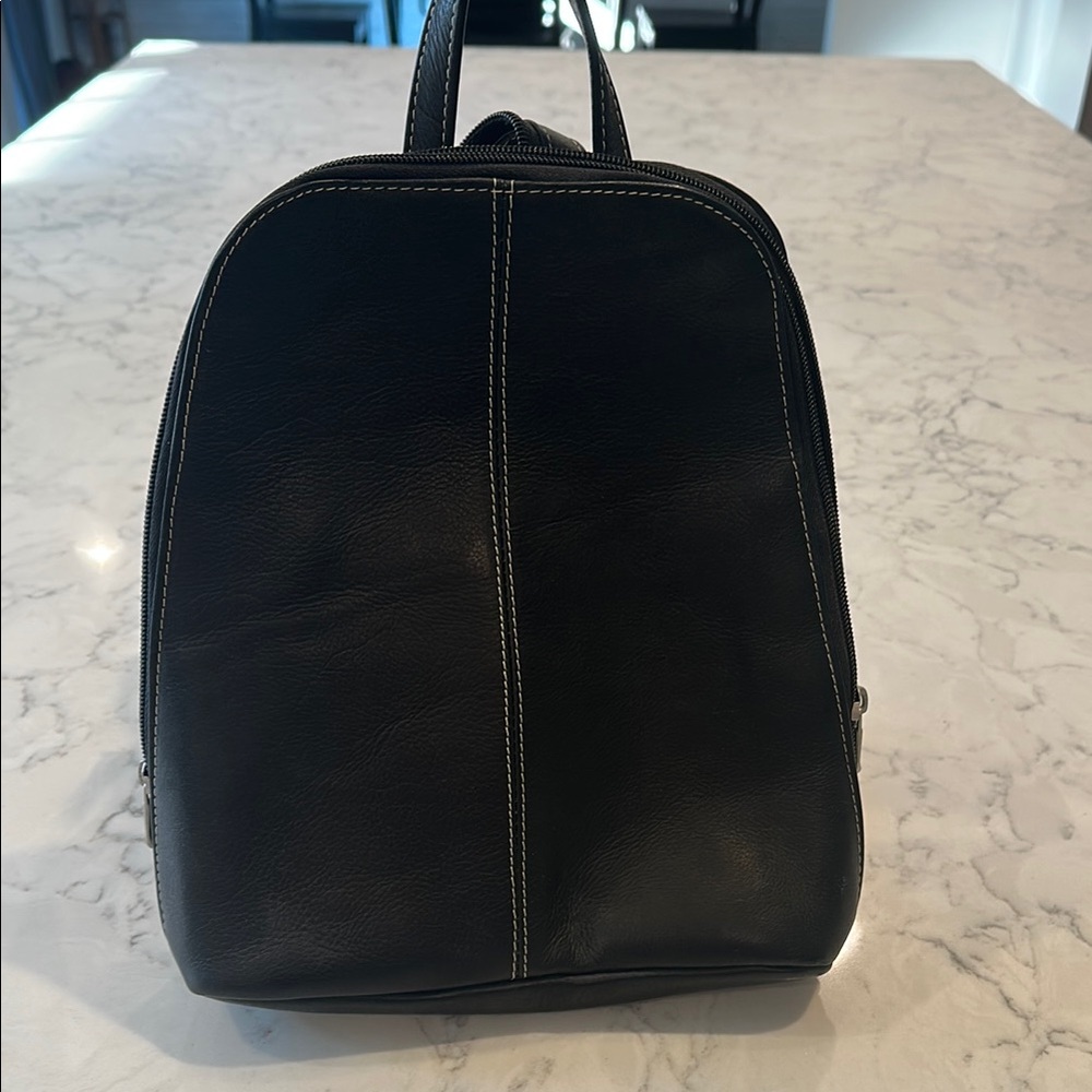 Black Backpack with Contrast Stitching and Dome Shape